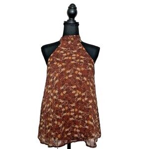 June & Hudson Floral Print Faux Wrap Sleeveless Blouse Size Small